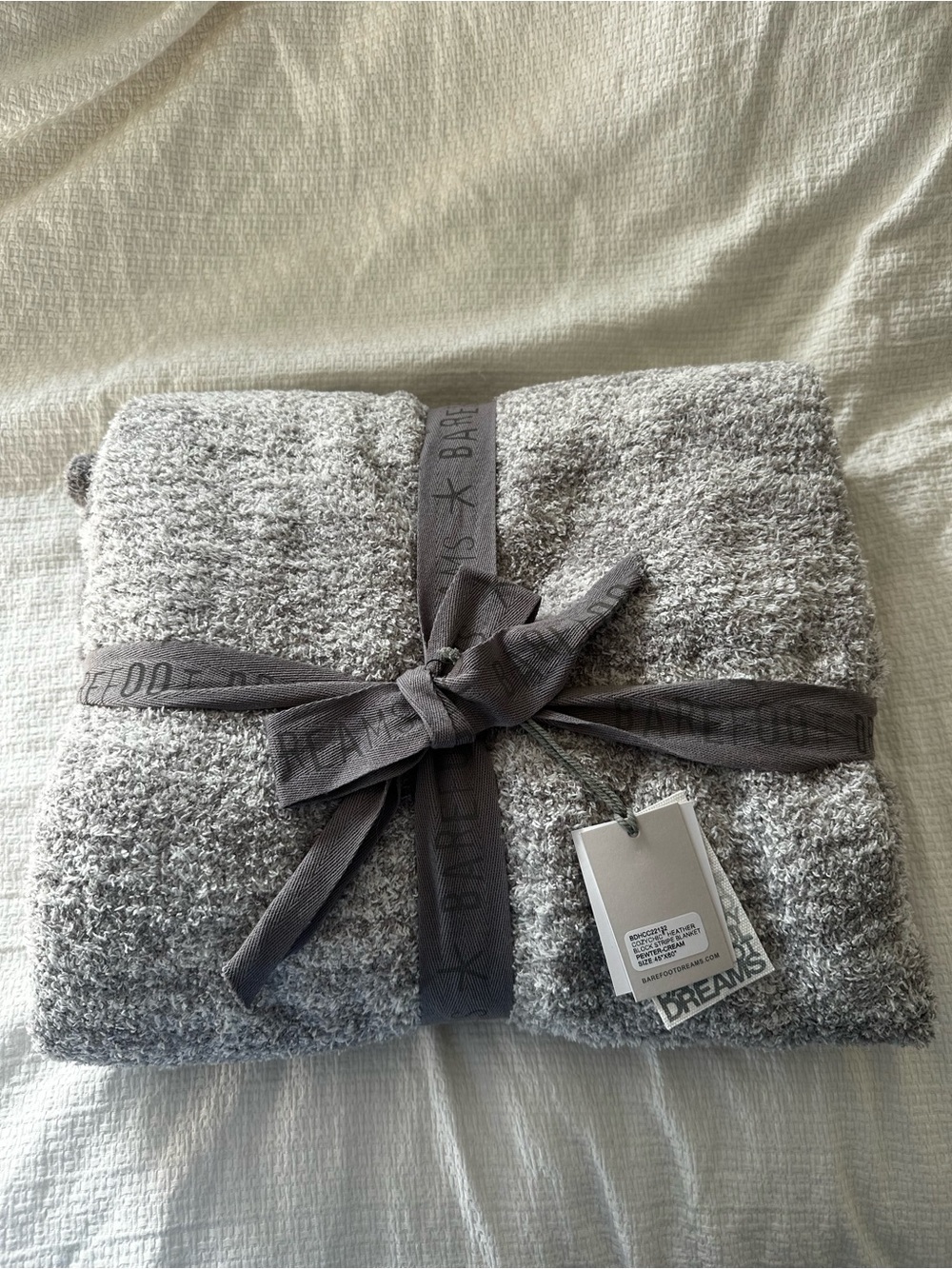 Barefoot Dreams Cozy Chic Heather Block Stripe Pewter-Cream Blanket